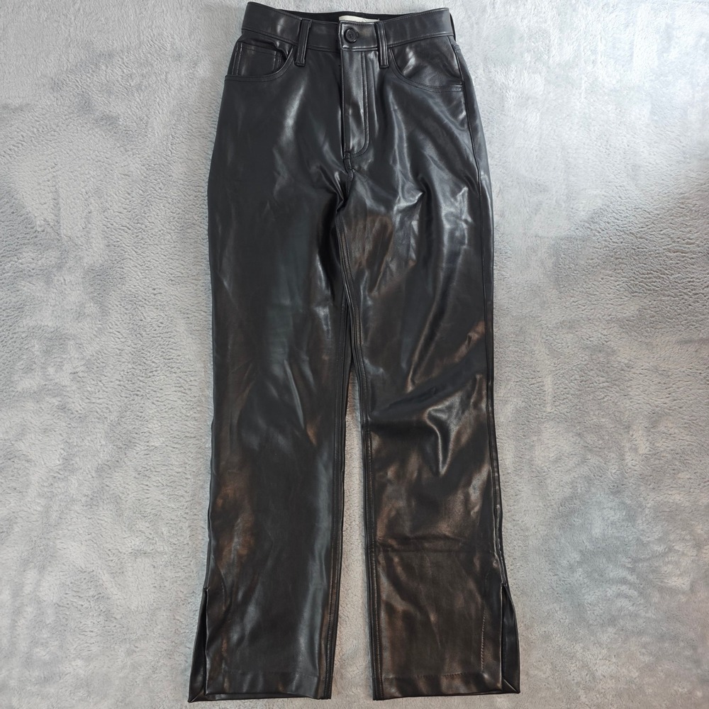 Abercrombie & Fitch Women 25 Black Vegan Leather Pant The 90s Straight High Rise